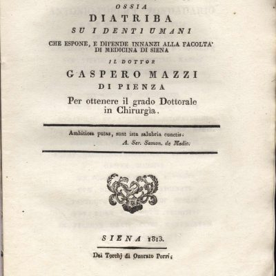 13. Frontespizio della tesi di laurea in Chirurgia discussa da Gaspero Mazzi nel 1813
